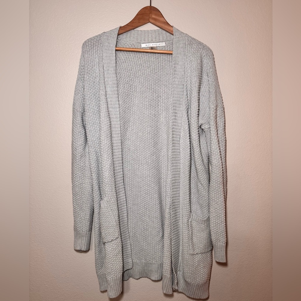 Max Studio Gray Open Front Knit Cardigan w/ Pockets XL